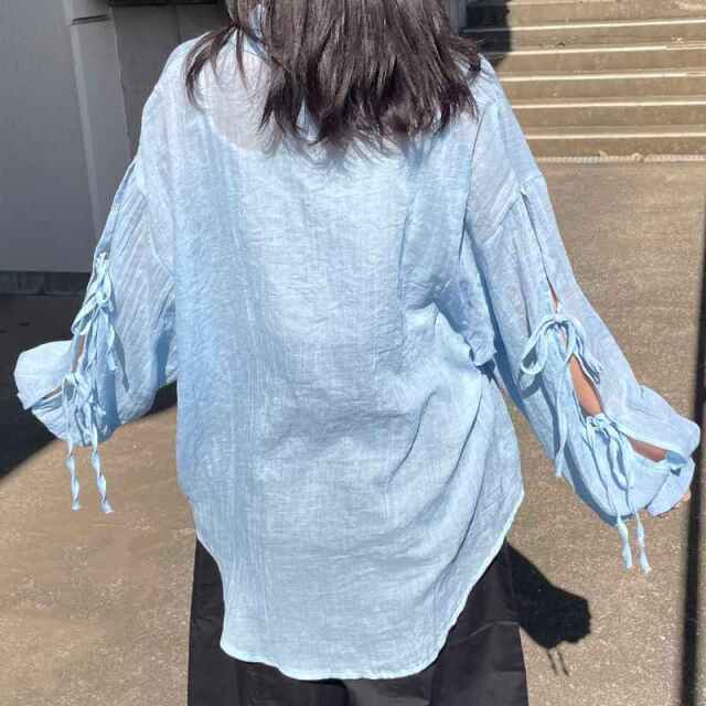 袖リボンシアーシャツ