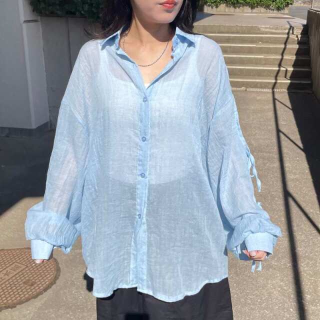 袖リボンシアーシャツ