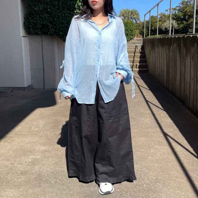 袖リボンシアーシャツ