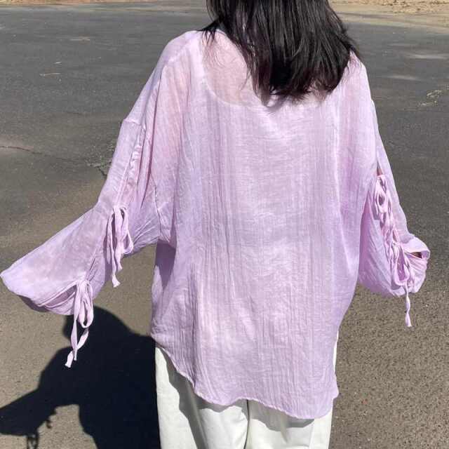 袖リボンシアーシャツ