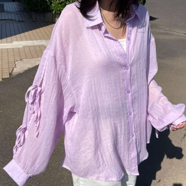 袖リボンシアーシャツ