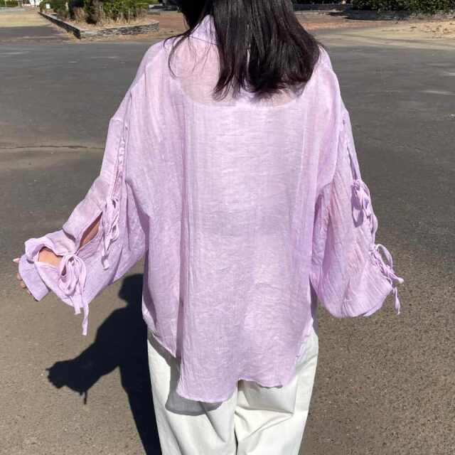 袖リボンシアーシャツ