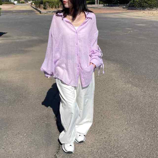 袖リボンシアーシャツ