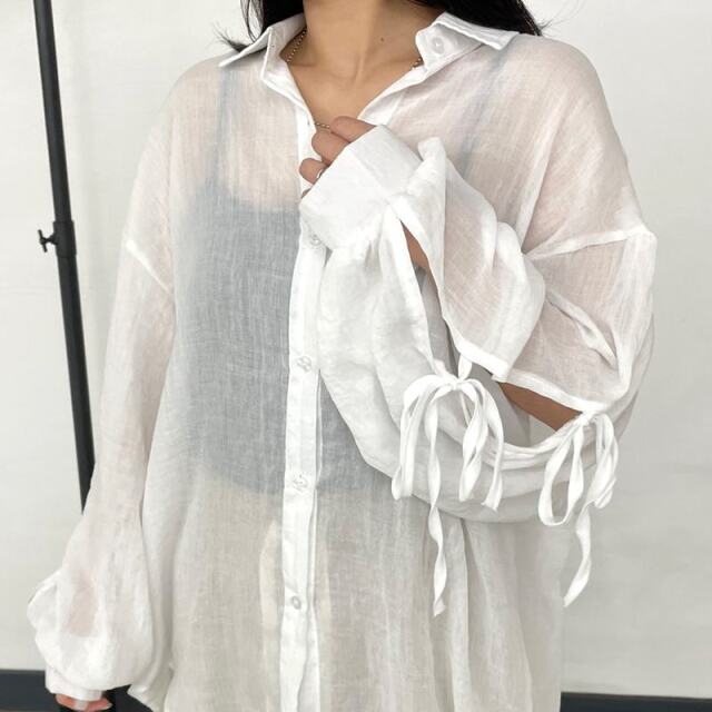 袖リボンシアーシャツ
