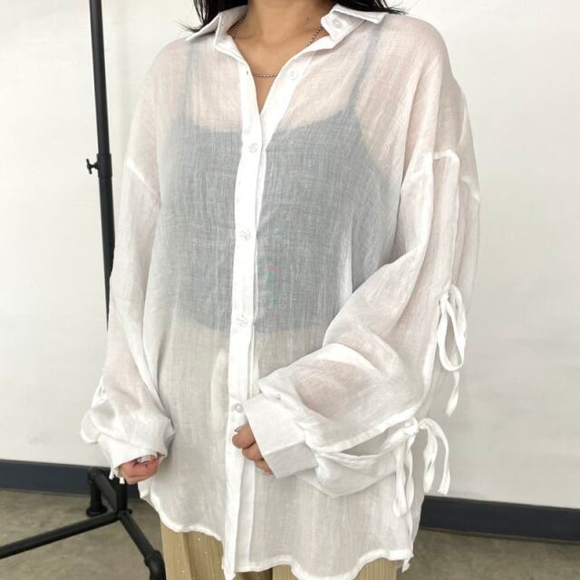 袖リボンシアーシャツ