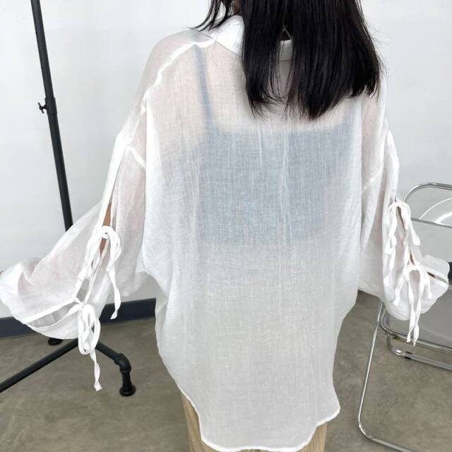 袖リボンシアーシャツ