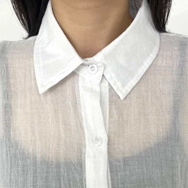 袖リボンシアーシャツ