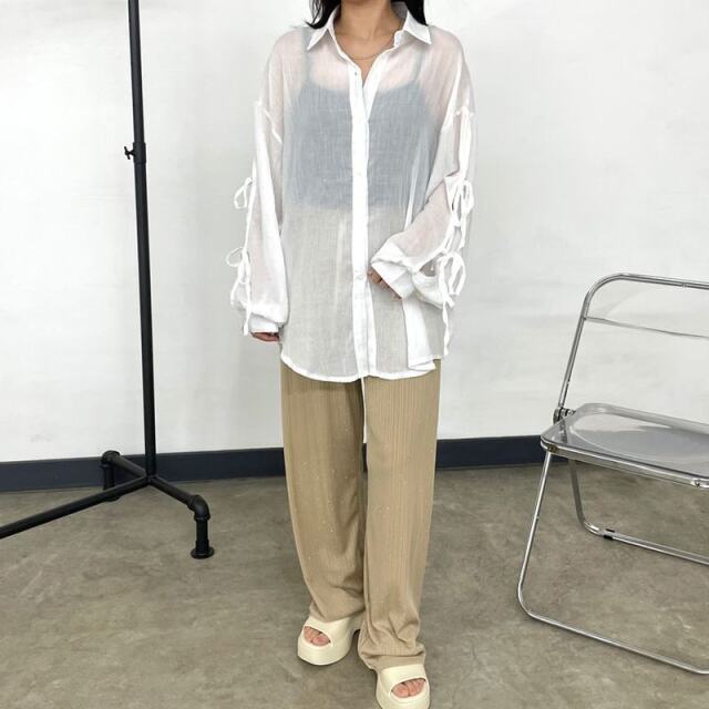 袖リボンシアーシャツ