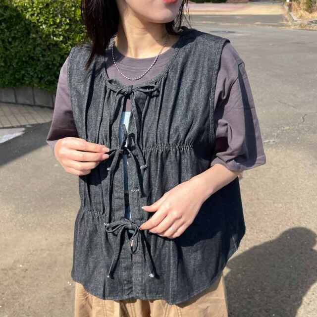 デニムリボンベスト