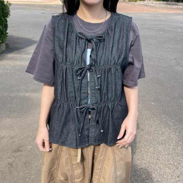 デニムリボンベスト
