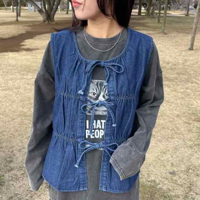 デニムリボンベスト