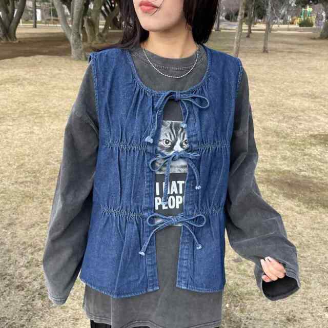 デニムリボンベスト