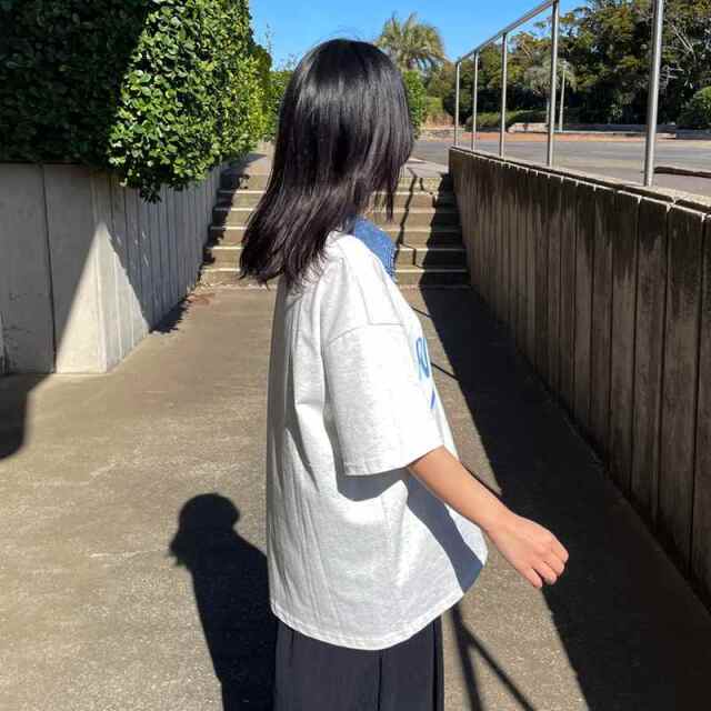 襟デニムハーフジップロゴTシャツ