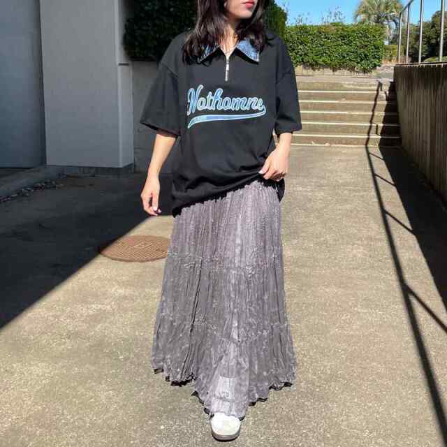 襟デニムハーフジップロゴTシャツ