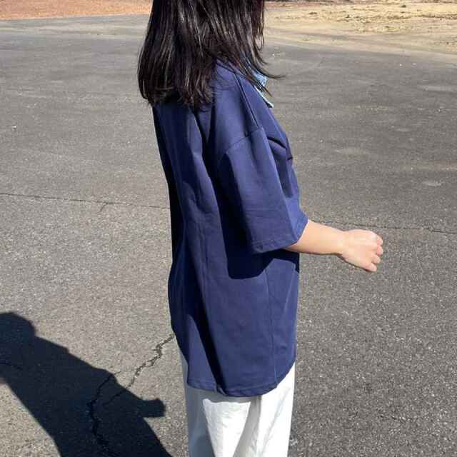 襟デニムハーフジップロゴTシャツ