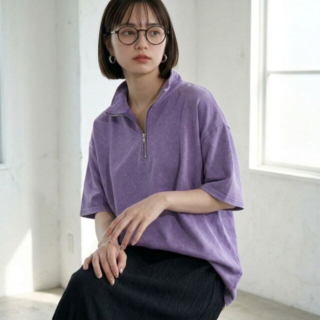 ピグメントハーフジップTシャツ