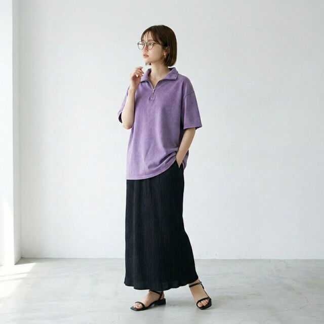 ピグメントハーフジップTシャツ