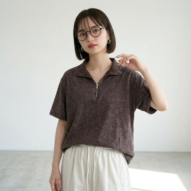 ピグメントハーフジップTシャツ