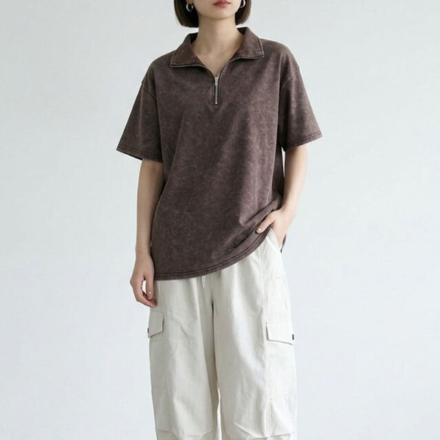 ピグメントハーフジップTシャツ