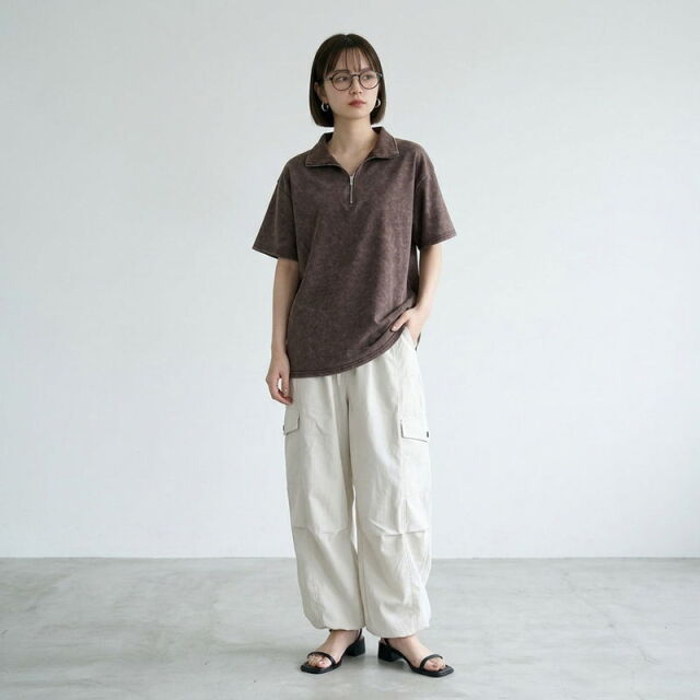 ピグメントハーフジップTシャツ