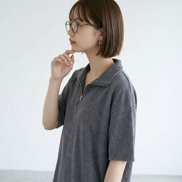 ピグメントハーフジップTシャツ