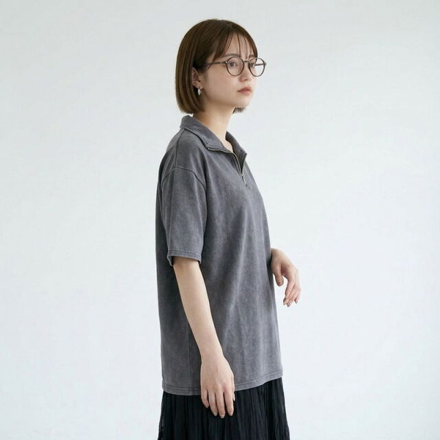 ピグメントハーフジップTシャツ