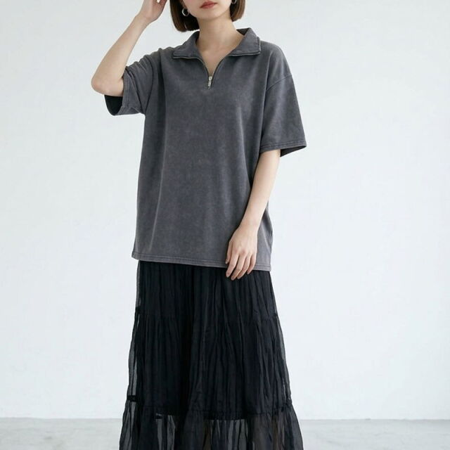 ピグメントハーフジップTシャツ