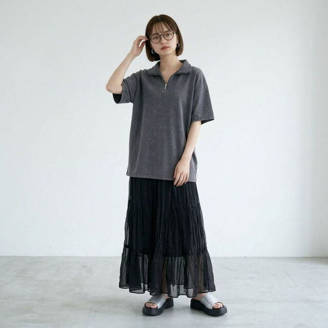 ピグメントハーフジップTシャツ