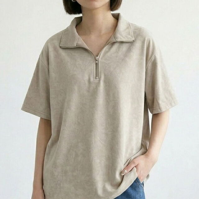 ピグメントハーフジップTシャツ
