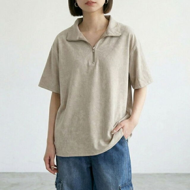 ピグメントハーフジップTシャツ