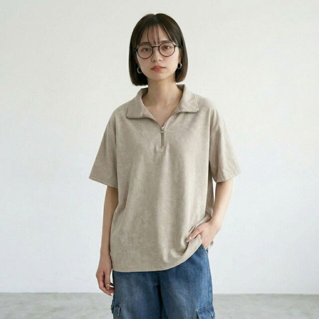 ピグメントハーフジップTシャツ