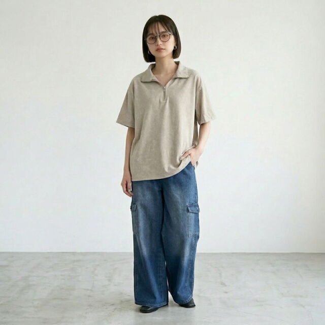 ピグメントハーフジップTシャツ
