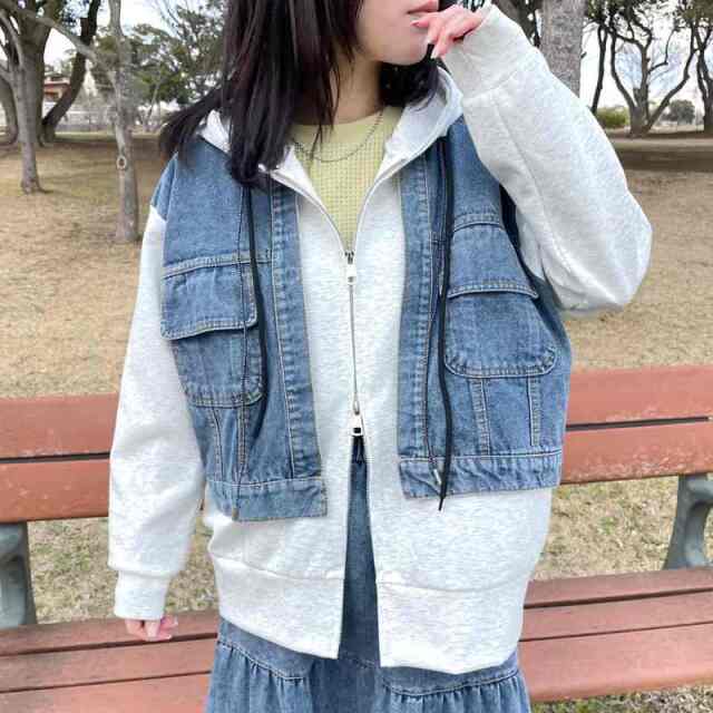 デニム切替WZIPパーカー