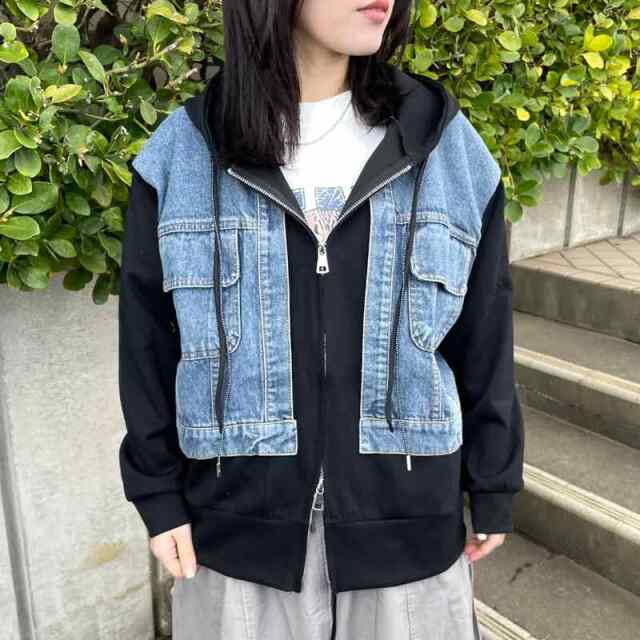 デニム切替WZIPパーカー
