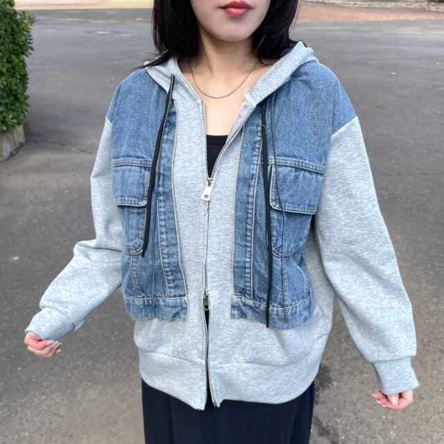 デニム切替WZIPパーカー