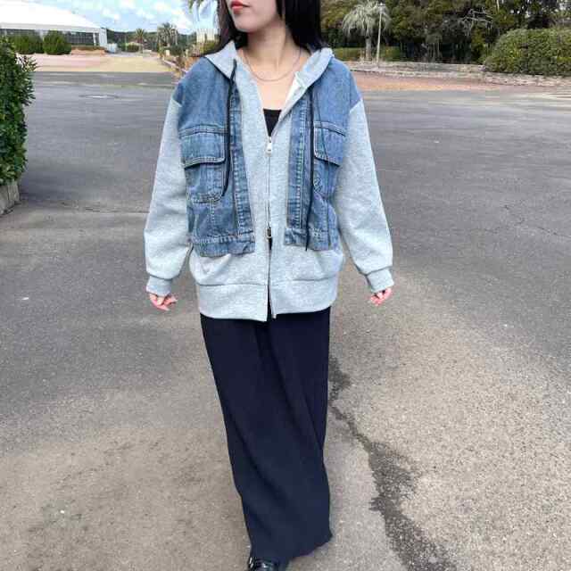 デニム切替WZIPパーカー