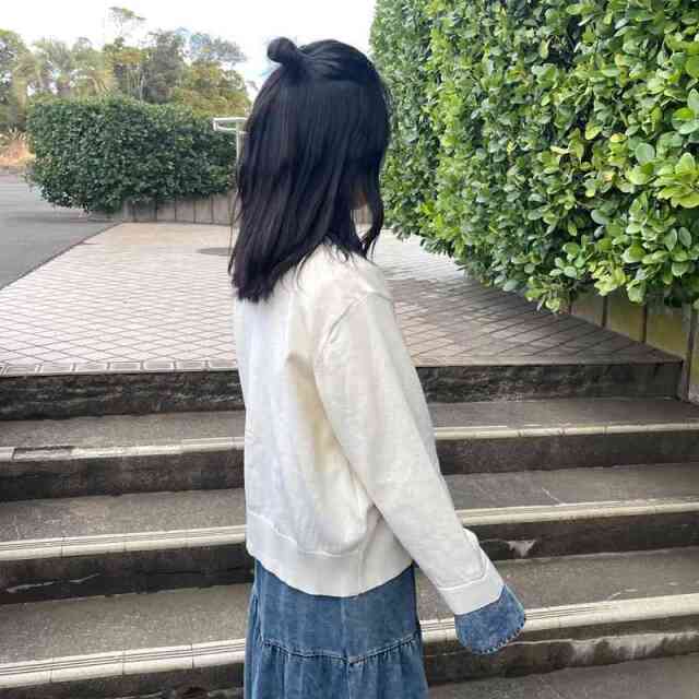 襟デニム切替ニットカーディガン