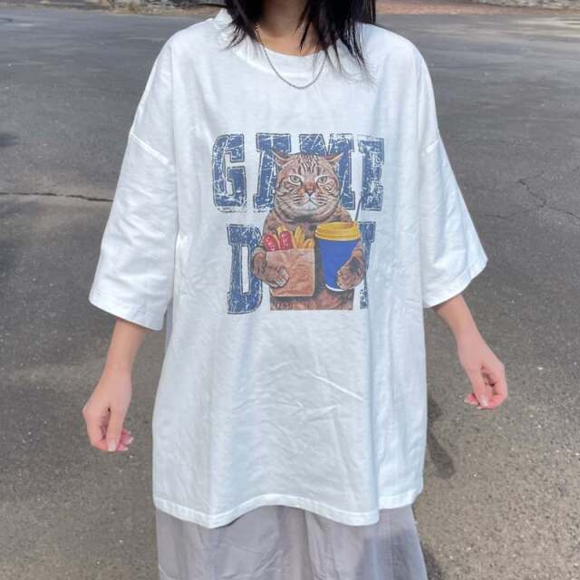 ネコプリントビッグTシャツ