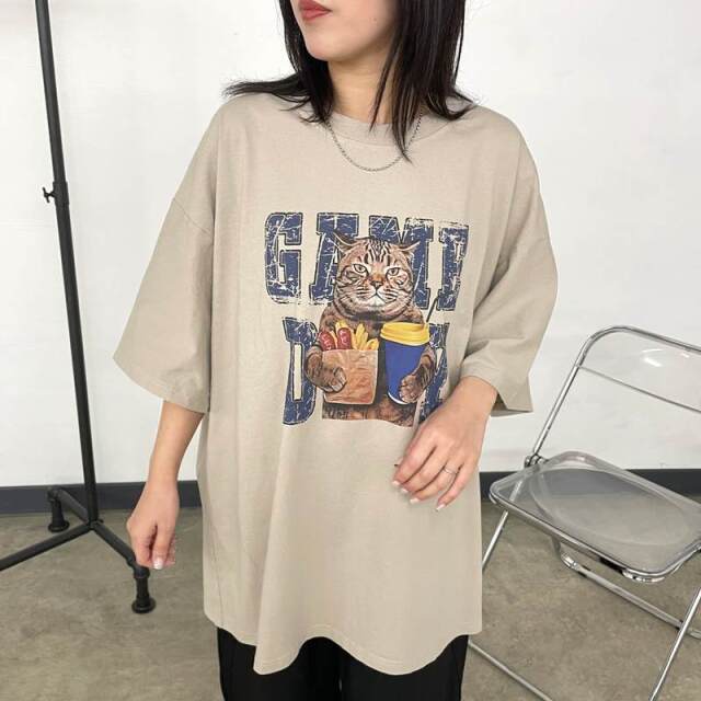 ネコプリントビッグTシャツ