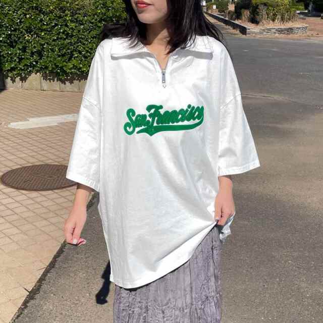 襟付きハーフジップロゴBIGTシャツ