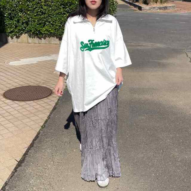 襟付きハーフジップロゴBIGTシャツ
