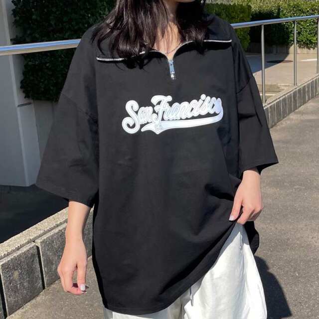 襟付きハーフジップロゴBIGTシャツ
