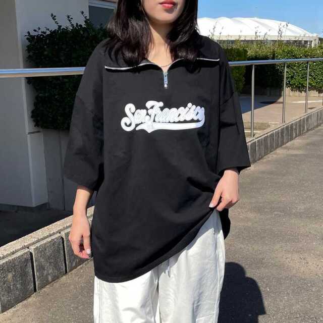 襟付きハーフジップロゴBIGTシャツ