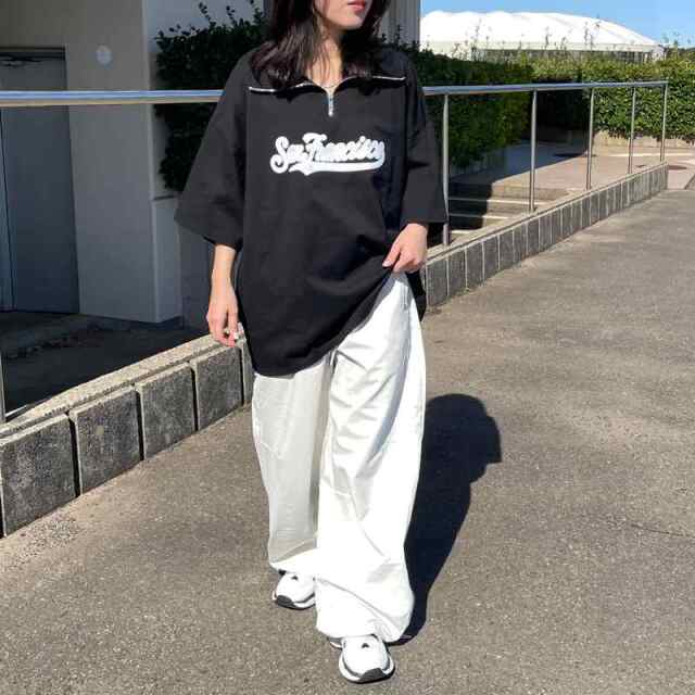襟付きハーフジップロゴBIGTシャツ