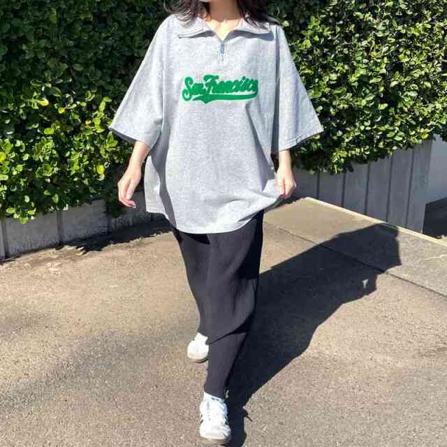 襟付きハーフジップロゴBIGTシャツ