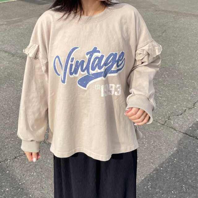 袖フリルロゴプルオーバー
