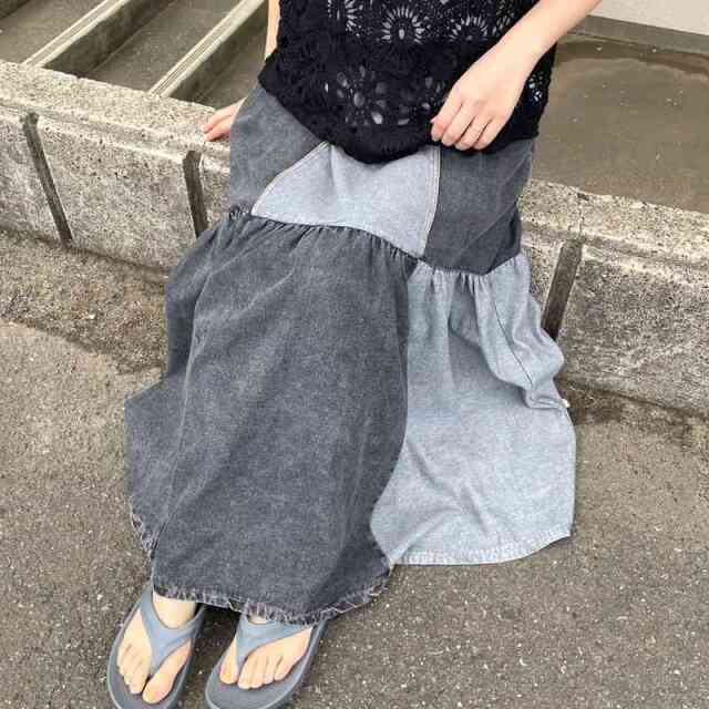 デニム配色スカート