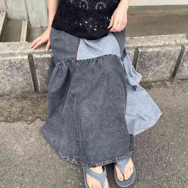 デニム配色スカート