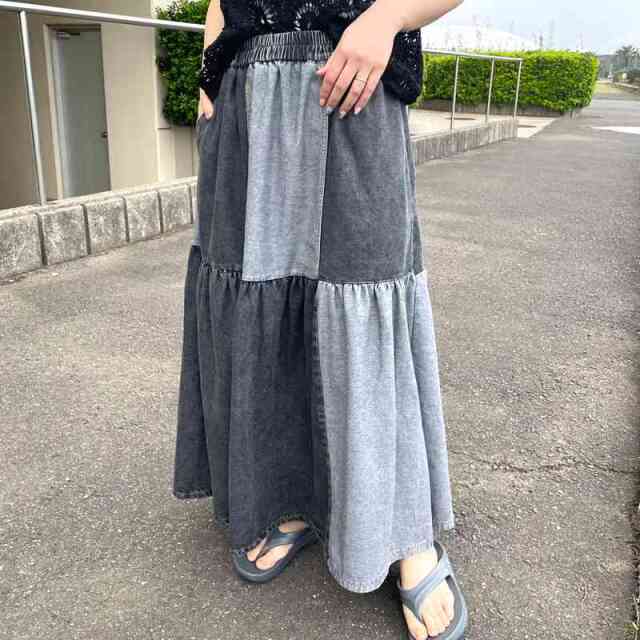 デニム配色スカート