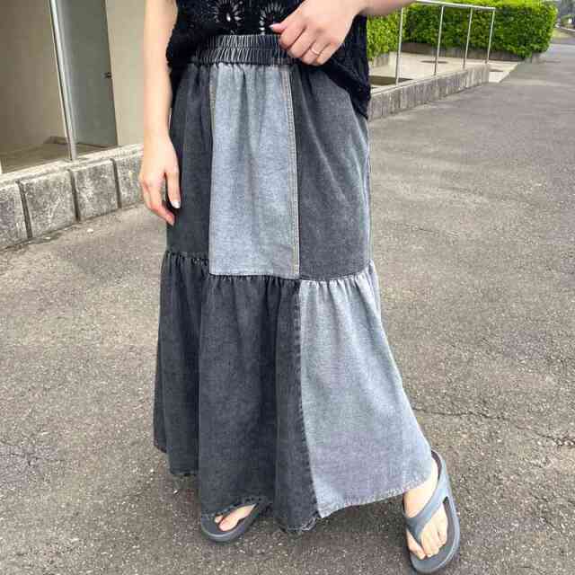 デニム配色スカート
